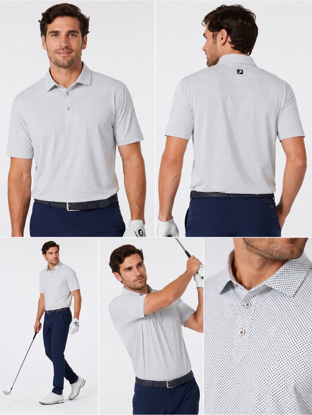 FootJoy FJ Golf Polo Shirt White Navy Cross Print Performance Men’s Large